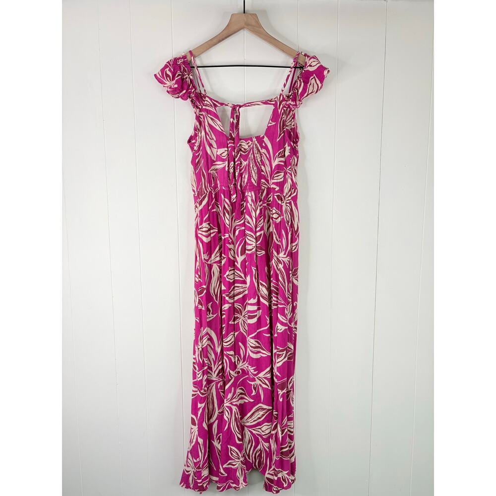 Band of the Free Pink Floral Smocked Maxi Dress Medium Tropical Leaf - Picture 6 of 9